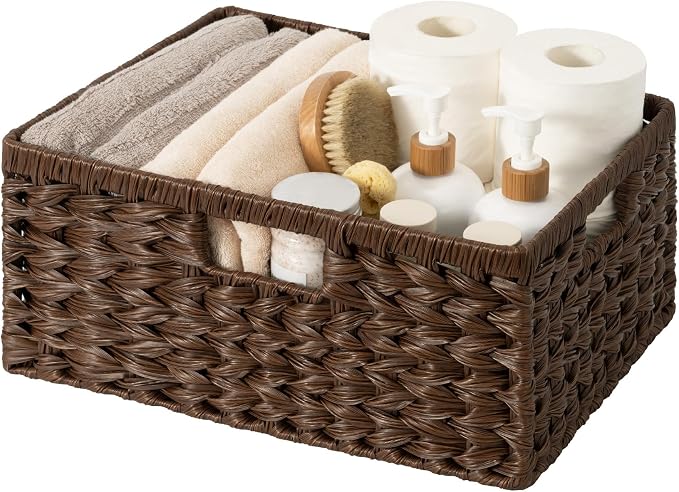 GRANNY SAYS Wicker Storage Basket for Shelves, Waterproof Wicker Basket for Organizing, Woven Basket for Shelves, Decorative Basket for Pantry, Brown