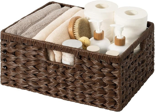 GRANNY SAYS Wicker Storage Basket for Shelves, Waterproof Wicker Basket for Organizing, Woven Basket for Shelves, Decorative Basket for Pantry, Brown