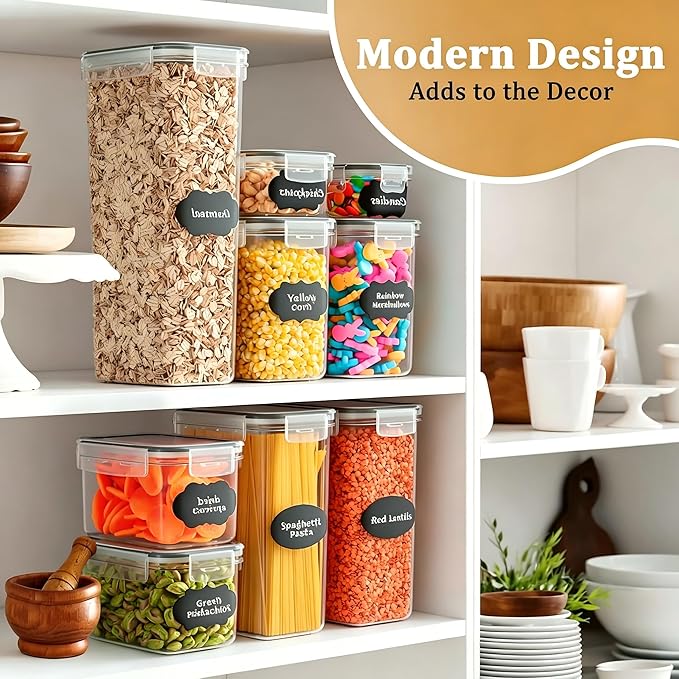 28pcs Airtight Containers, Clear Stackable Dry Food Storage | clear airtight containers with tight lids keep dry food fresh. Safe plastic, stackable for pantry kitchen storage