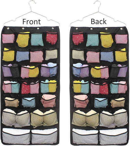 Oxford Hanging Closet Organizer for Underwear, Stocking, Bra and Sock, Dual-Sided Space Saving Storage Holder with 42 Pockets