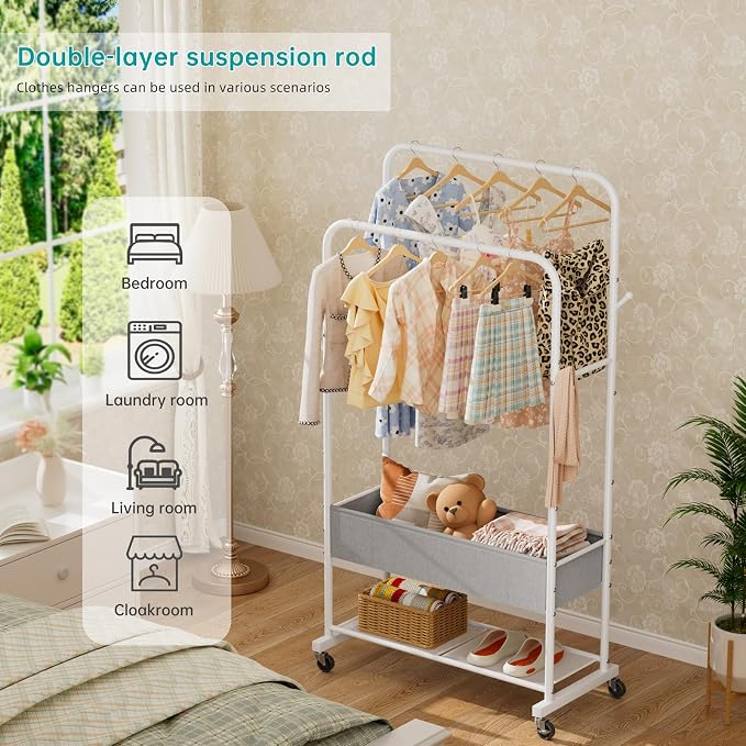 SINGAYE Wardrobe Standing Closet Clothing Rack With Shelf Hanging Clothes | Wardrobe Open Compact Small Metal Garment Hanger Stand Alone Free Standing Black Closet Rack Storage Organizer Heavy Duty