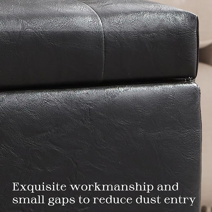 Zihanhome Leather Ottoman with Storage, Upholstered Button Tufted Ottoman Foot Rest, Foot Stools, 24" Rectangle Ottomans with Storage for Living Room, Bedroom, Dorms and Apartments (Black-PU)