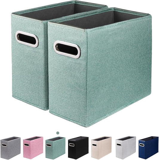 2 Packs Letter Size File Organizer, File Folders Organizer, Fabric Storage Box, Collapsible Paper Organizer with Metal Handle, Smooth PVC Rails, Only Box (Green)