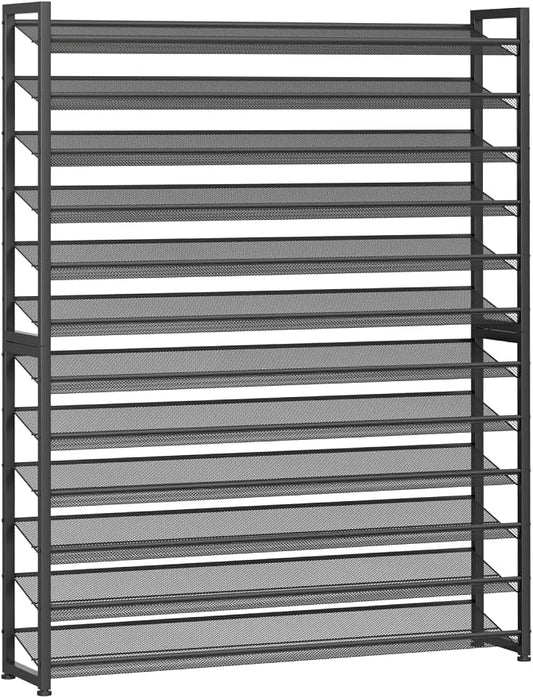 Large Shoe Rack 12 Tier Shoe Organizer, Heavy Duty Metal 6-Tier Stackable Shoe Storage Vertical Shoe Rack for Closet Front Door Entrance, Up to 75 Pairs, 44.8" W x 11.4" D x 85.1" H, Black