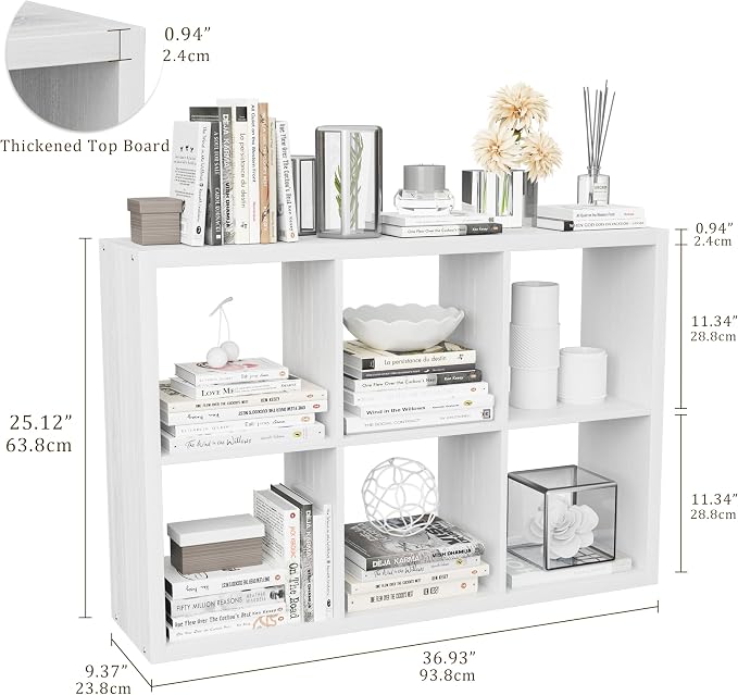 VDNEND Cube Storage Organizer Bookcase, Decorative 11 inch Open Back Cubical Shelf with Thickened Border, Display Bookshelf for Living Room, Home Office, Sturdy Room (White, 6 Cube)