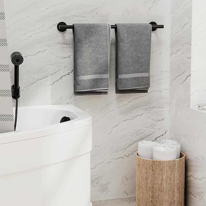 2 Pack Matte Black Towel Bar, 24 Inch Bathroom Towel Rack | Towel Holder Wall Mounted, Thicken SUS304 Stainless Steel Towel Rod Modern Home Decor (Total Length 26-Inch)