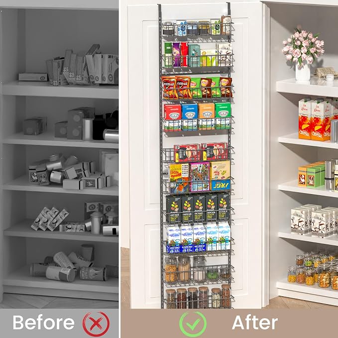 ElegantArray 9-Tier Pantry Door Organizer, Deep Gray | Over The Door Pantry Organizer Rack and Storage, Hanging Spice Rack Shelves Door, Home Office Laundry Room Bathroom & Kitchen