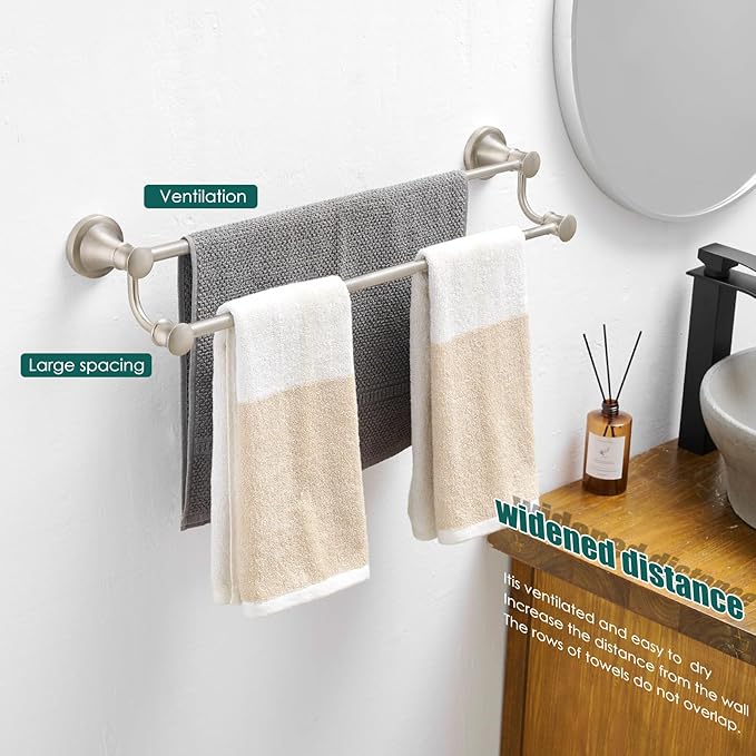 Hoimpro Double Towel Bar Towel Rack for Bathroom Wall Mount Brushed Nickel | Adjustable 16-26 In,Wall Mounted Towel Holder, Stainless Steel, Rustproof, Towel Bar Rod Hanger Hardware Accessories Hotel