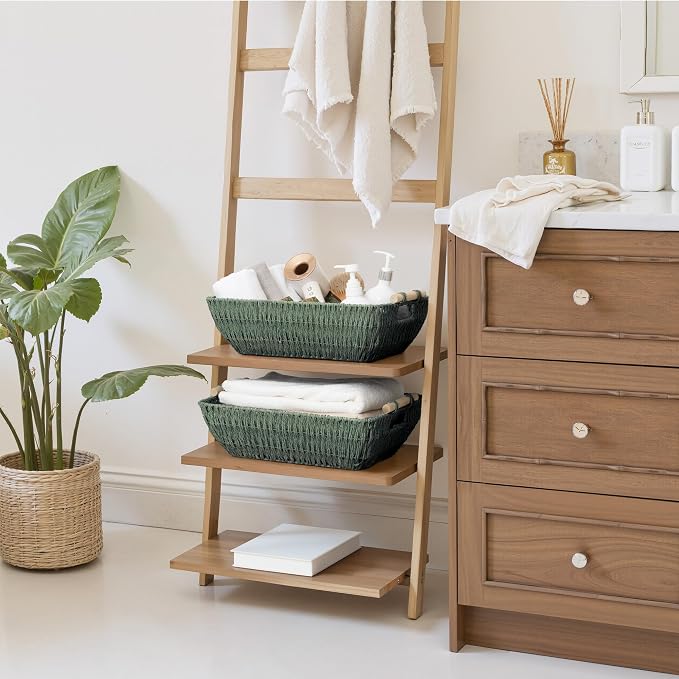 StorageWorks Extra Large Wicker Storage Basket for Organizing with Wooden Handles, Toilet Paper Baskets, Bosana Green, 2-Pack