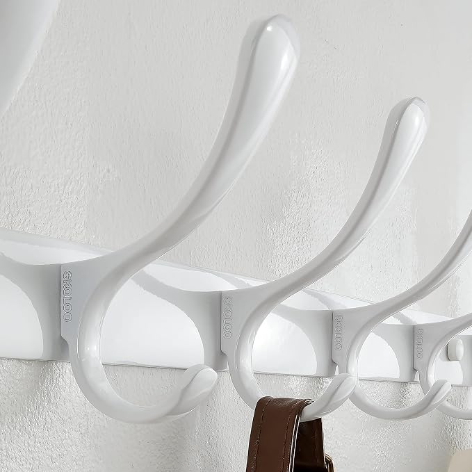 SKOLOO Coat Rack Wall Mounted - 10 Hooks, Pack of 2, Heavy Duty, Stainless Steel, Metal Wall Hangers, Sturdy Coat Hooks for Hanging Coats, Jacket, Clothes, Hat, White