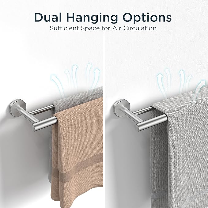FORIOUS Double Towel Bar 24" Towel Racks for Bathroom Wall Brushed Nickel | Total Length 26 Inch, Rustproof, Stainless Steel Towel Holder, Wall Mounted for Bathroom Bedroom, Heavy Duty, Space Saving