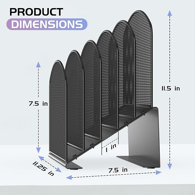 Sinboun Inclined Desk File Organizer Folder Holder with 5-Section, Black