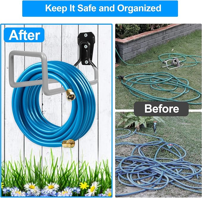 PeoMev Garden Hose Holder Metal Garden Hose Reel Wall Mounted Hose Hanger | Heavy Duty Water Hose Holders for Outside Water Hose Storage