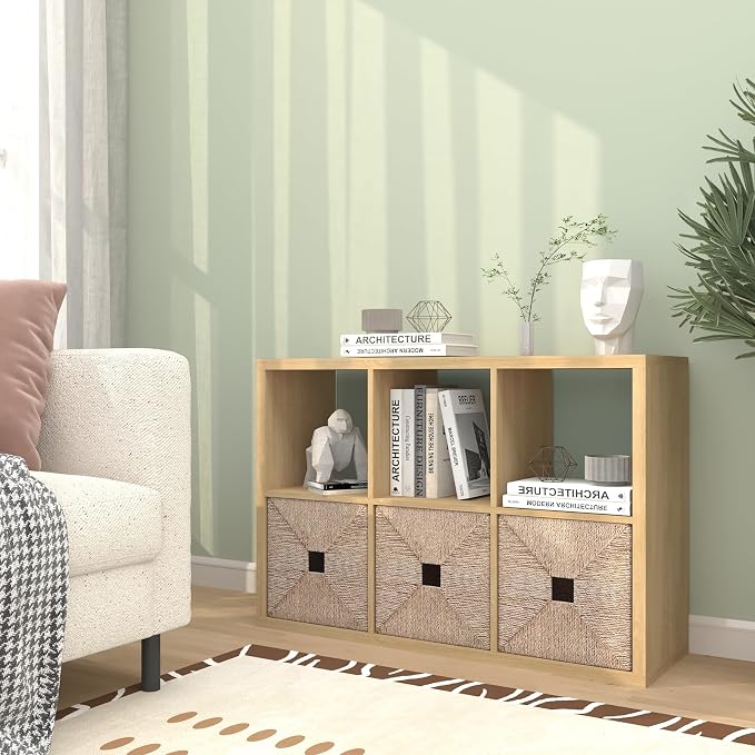 CTESNE【2026 Wooden Thick Frame 6 Cube Storage Organizer Shelf with Anti-Tipping Kits + Reversible Open Back Bookcase, Horizontal and Vertical Dual-use（Oak Color,11inch）