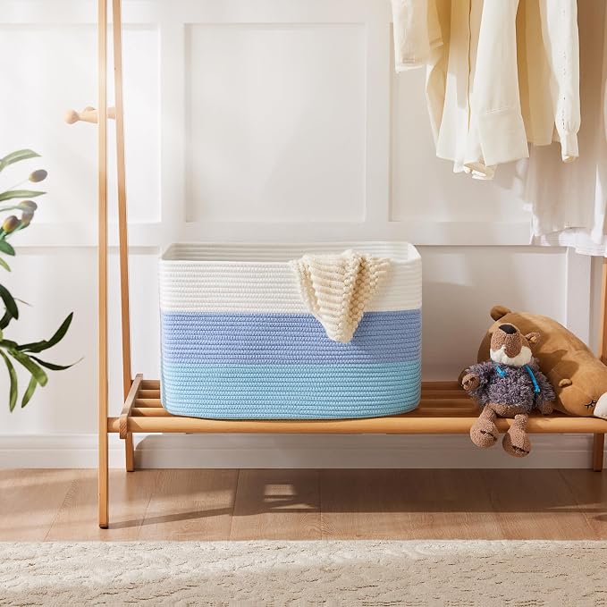 Artfeel Blanket Basket,Rectangle Woven Baskets for Storage,65L Laundry Basket for Decorative Nursery Blanket,Toys,Dirty Clothes and Magazine in Shelves,Baby Room,and Living Room