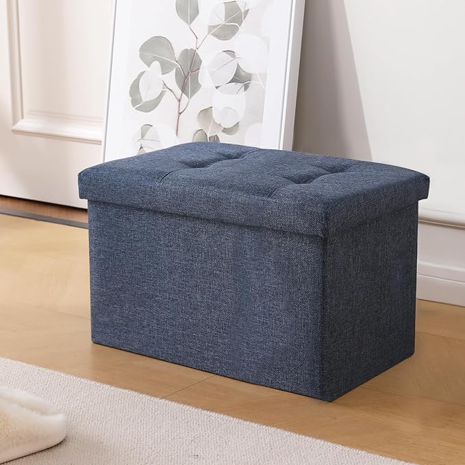 Storage Ottoman Cube Small Footrest Foldable Seat Foot Stools Square Tufted Ottoman Linen Dark Grey
