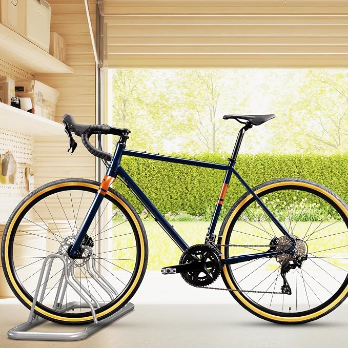 Simple Houseware 2-Bike Adjustable Floor Storage Rack for Garage, Silver | Bicycle Parking Stand Organizer for Road and Kids Bikes
