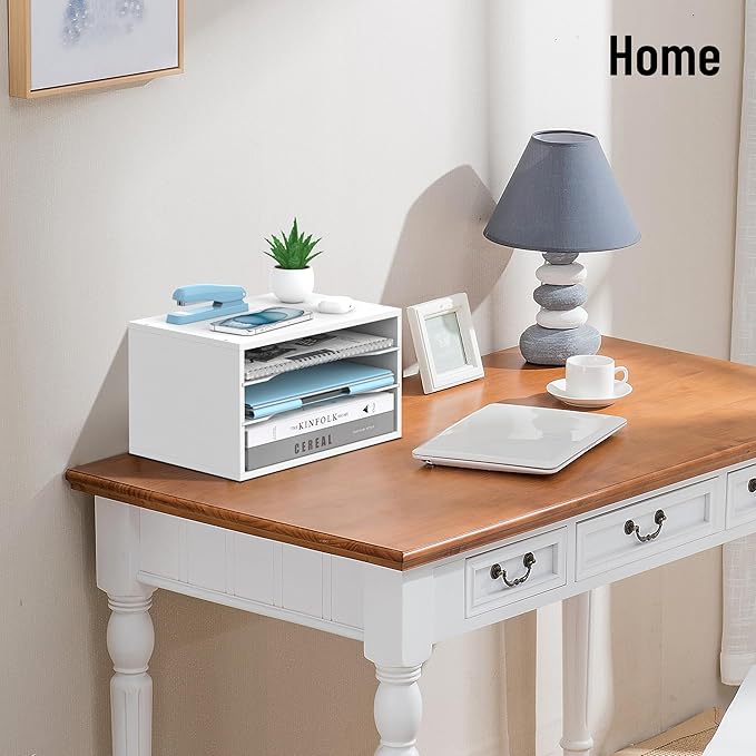 3-Tier Paper Organizer for Desk, Adjustable Mail Organizer, White | 3-Tier Paper Organizer and Mail Organizer for Desk with Adjustable Shelves for Letter Size Files Folders and Office Supplies