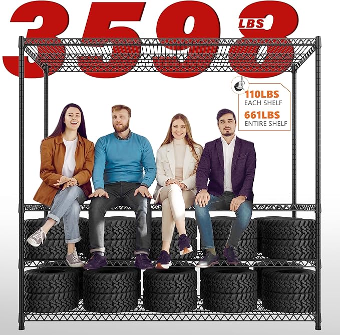 REIBII 60" W 6-Tier Wire Shelving with Wheels & Feet, 3598 lbs, for Garage | 82.6"H x 17.7"D, Heavy-duty steel, Rustproof, Adjustable height, Tool-free assembly, For kitchen pantry commercial basement