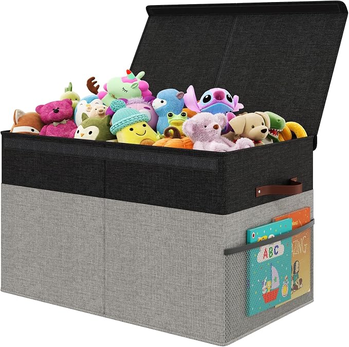 Large Toy Storage Box with Lid Upgraded Toy Storage Chest Organizer with Divider Foldable Toy Bin for Kids Boys Girls Playroom Nursery Bedroom (25"x13"x16")