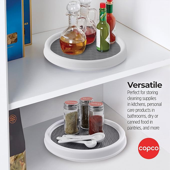 Copco Lazy Susan Turntable Organizer Set of 2, 9 Inch Rotating Cabinet and Pantry Storage, Nonslip Surface with Outer Rim, Wipe Clean