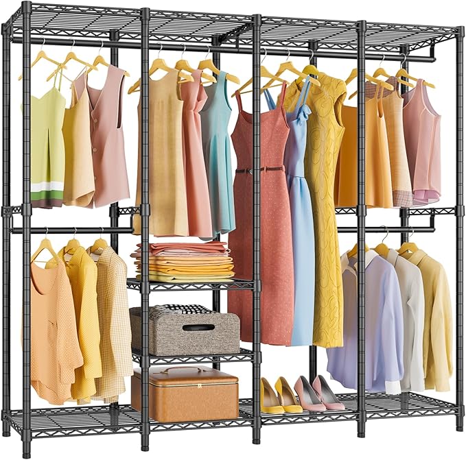 VIPEK V40 Heavy Duty Clothes Rack, Modular Closet System Clothing Rack | 76 inch Adjustable Open Clothing Storage System with 6 Shelves & 4 Hang Rods for Bedroom/Reach-in Closet, Black