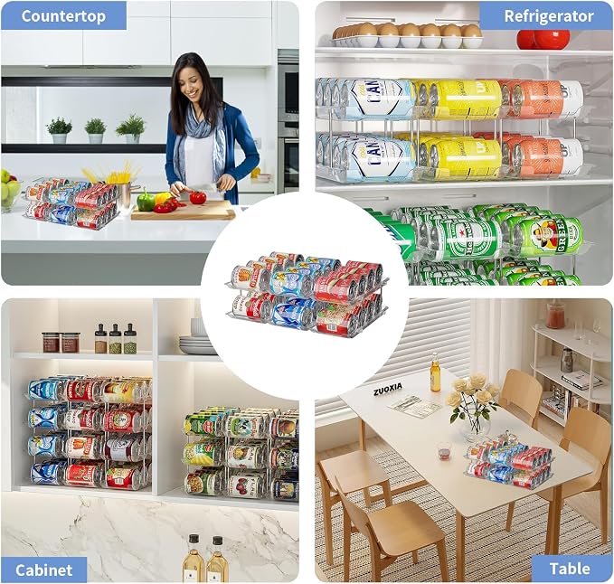 Jsyrjing Can Organizer for Pantry, 2-Tier Canned Goods Organizer 2 Pack | Automatic Rolling, Modular Flexible Combination, Extra-thick Clear Material, Cabinet Pantry Fridge Countertop Storage