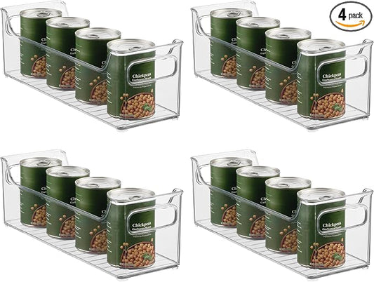 InterDesign iDesign Stackable Plastic Pantry Bin with Handles for Cabinets or Fridge, Clear, Made in USA (Pack of 4)