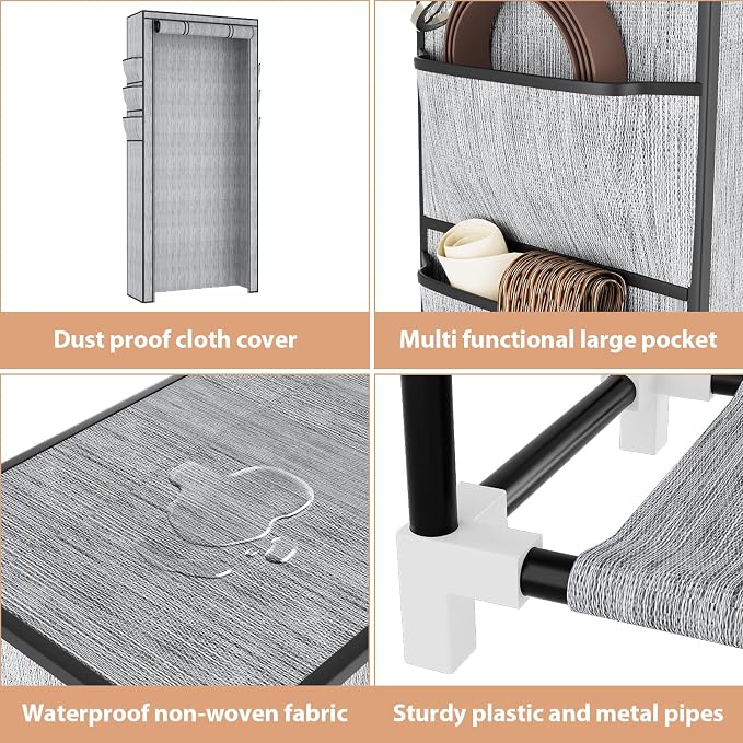 VTRIN Vertical Narrow Shoe Rack Organizer Tall Shoe Rack for Closet Entryway 10 Tier Non-Woven Cover Shoe Shelf Holds 36-41 Pairs Free Standing Shoe Storage Cabinet with Dustproof Cover, Multi Color