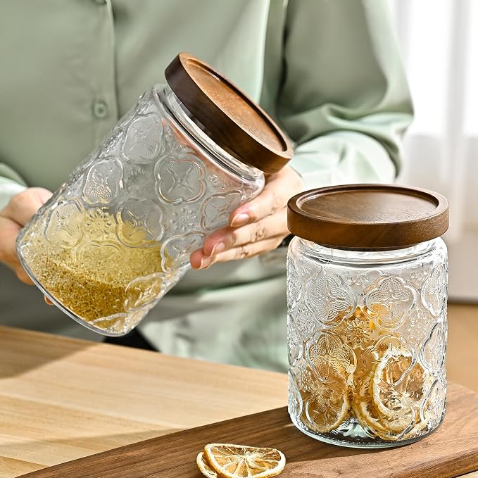 Adodeen Glass Storage Containers With Lids, Glass Jars With Lids, 24OZ | Airtight Glass Food Storage Containers, Kitchen Canisters For Sugar, Coffee, Tea, Spice, Flour, Candy, Pasta, Cereal