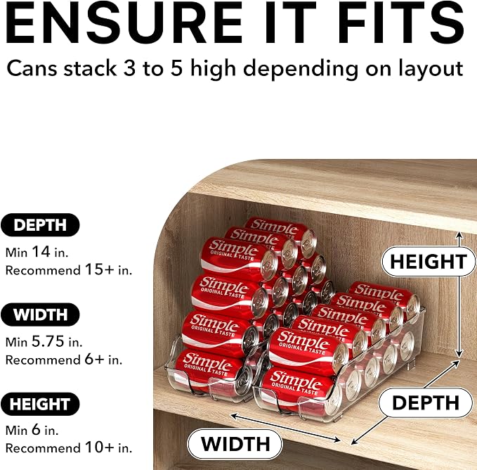Simple Houseware Soda Can Organizer Dispenser for Refrigerator/Pantry | Clear