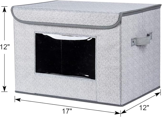 Univivi Fabric Foldable Storage Boxes [4-Pack] Large Collapsible Stackable Storage Bins with Lids, Closet Organizers and Storage Cube Basket for Home, Office, Bedroom (Gray, 17“ x 12” x 12") | 17 x 12 x 12 In Clothes Storage Bins with Handles & Window,...