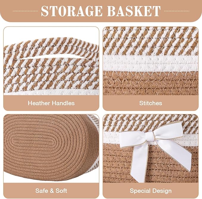 Colingmill 1 Set Woven Empty Basket for Gift,Khaki White | with Cellophane Wrap Set, 14 x 10 x 5.5 Inch, Medium Decorative Gift Basket, Cotton Rope Storage Box, Home Decor