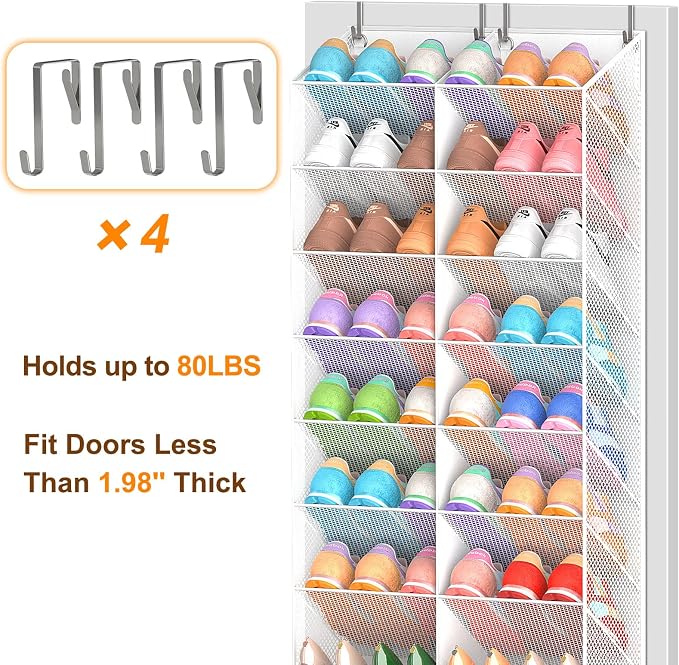 UVIAHOMI Over the Door Shoe Organizer for 20-30 Pairs, 10-Tier, White