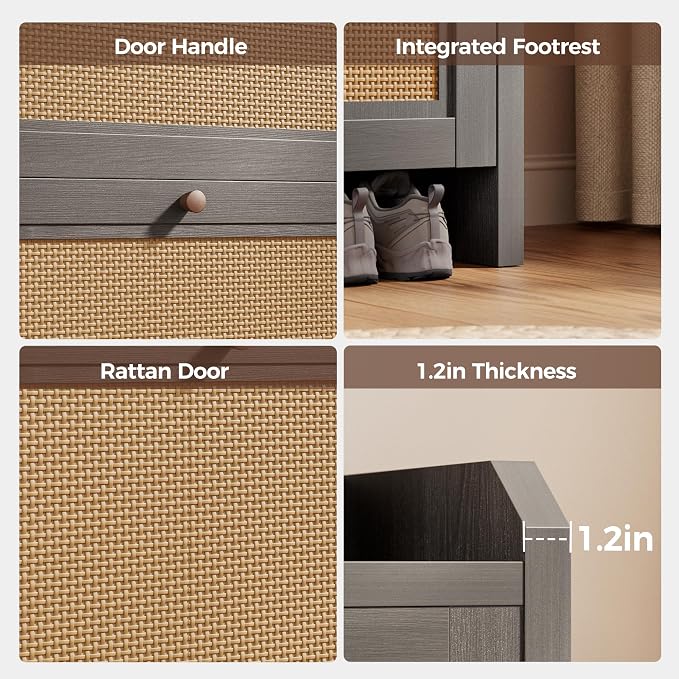 Shoe Cabinet Storage for Entryway with 2 Flip Drawers(3-Tier), Rattan Freestanding with Door & 3 Adjustable Shelve,Hidden Shoe Rack Organizer for Hallway, Foyer