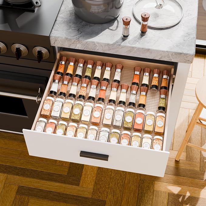 4 Pack Adjustable In Drawer Spice Organizer - Expandable From 11'' to 22'' - Acrylic Drawer Seasoning Organizer,Clear Spice Organization Tray for Cabinet Drawers Condiment,Nail Polish and Jar