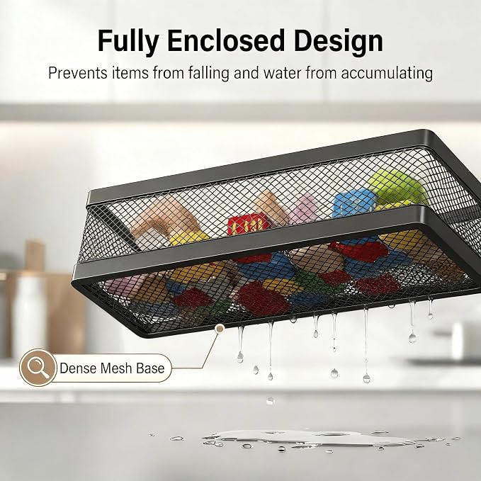 PUSDON 16.5-Inch Extra Long Slim Mesh Shower Caddy, Wall Mounted Bathroom Organizer with Adhesive, Heavy Duty Rustproof Shelf for Narrow Kitchen Pantry & RV, Holds 50 LBS 2-Pack - Matte Black Netting