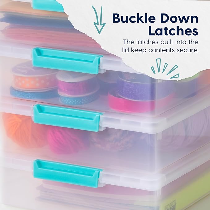 IRIS USA Storage Bins with Lids |Made in USA| 6 Qt - (4-Pack) - Clear | Sensory Craft Organizers, Plastic Clip Box Totes, Flat Containers for Organizing Paper, Office, Art & Study Supplies