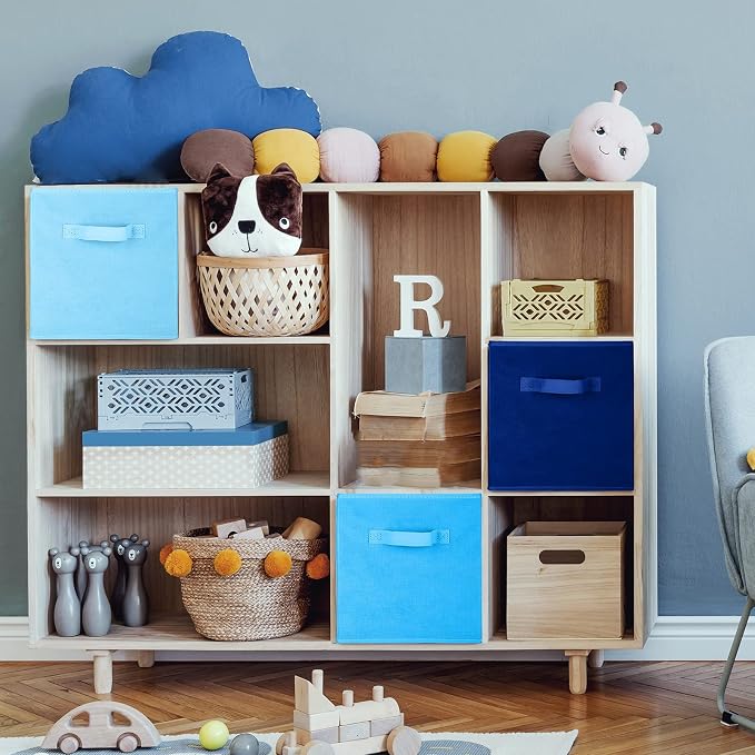 Karenhi 11 x 10. 5 x 10. 5 Blue Storage Cube, 6 Pack Fabric Cube Storage Bins Organizer Box, Collapsible Baskets with Handles Foldable Shelf for Cloth Toys Home Room Closet, Pack of 6