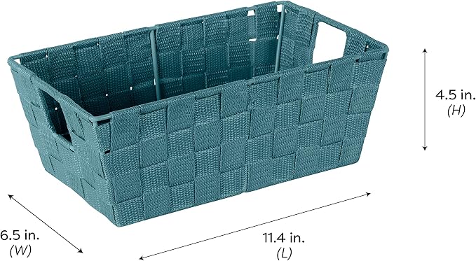 Simplify Small Shelf Woven Strap Tote | Decorative Storage Basket | Built in Handles | Organization | Closet | Bedroom | Bathroom | Nursery | Accessories | Toys | Gifts | 4 Pack | Sapphire