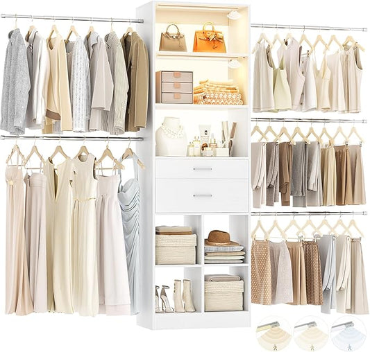 Besiost Closet System, Closet Organizer System with Smart Sensor Lights, Enclosed storage volume: 2.58 ft³, White