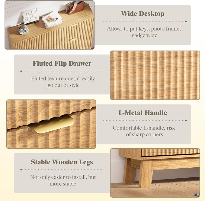 HUANLEGO Shoe Cabinet Storage for Entryway with 6 Flip Drawers, Fluted Narrow Shoe Organizer with Wooden Legs, Freestanding Slim Shoe Storage Hidden Shoe Rack Organizer for Front Door Entrance, Oak