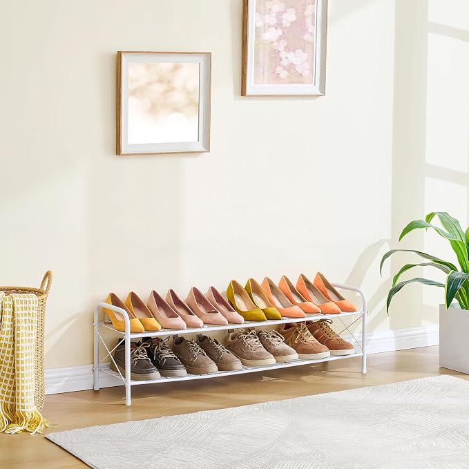 Hoctieon 2 Tier Shoe Rack for Closet, Durable Mesh Style Shoe Rack, Entryway Shoe Shelf, Shoe Storage Organizer for Hallway, Bedroom, Living Room, Wardrobe, White