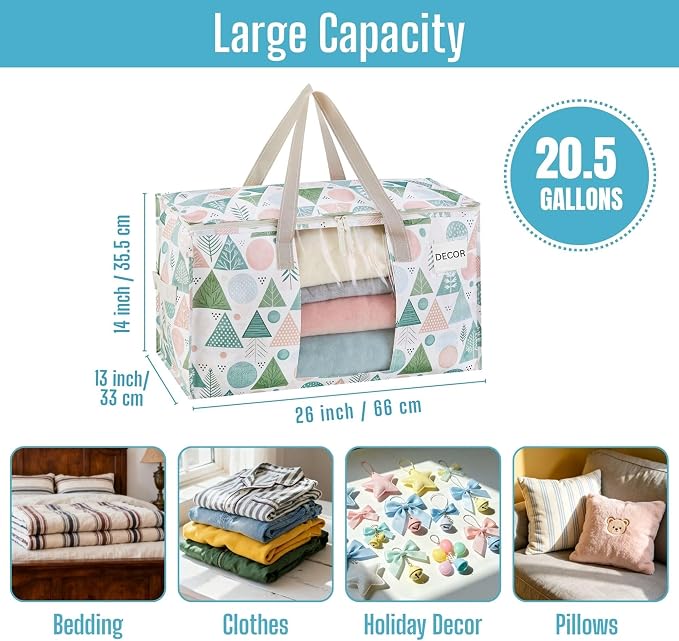 VENO 6 Pack Moving Bags, Large Christmas Storage Bins with lids, Packing Supplies for College, Alternative to Moving Boxes, Foldable, Heavy-Duty Tote, Christmas Pattern (Pastel Forest, 6 Pack)