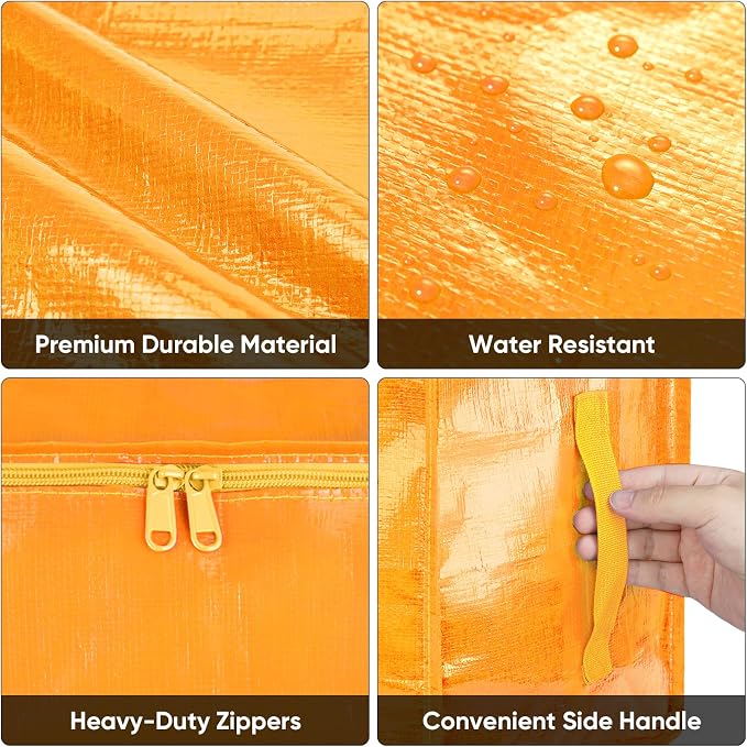 BALEINE 4-Pack Oversized Moving Bags with Reinforced Handles, Heavy-Duty Storage Tote for Clothes, Moving Supplies (Light Yellow, 4-Pack)