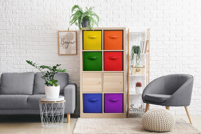 Sorbus 11 Inch Fabric Storage Cubes - Sturdy Collapsible Bins With Handle - 6 Foldable Baskets for Organizing Clothes, Toys, Books - Multi Colored Storage Baskets for Shelves, Kids Room, Closets