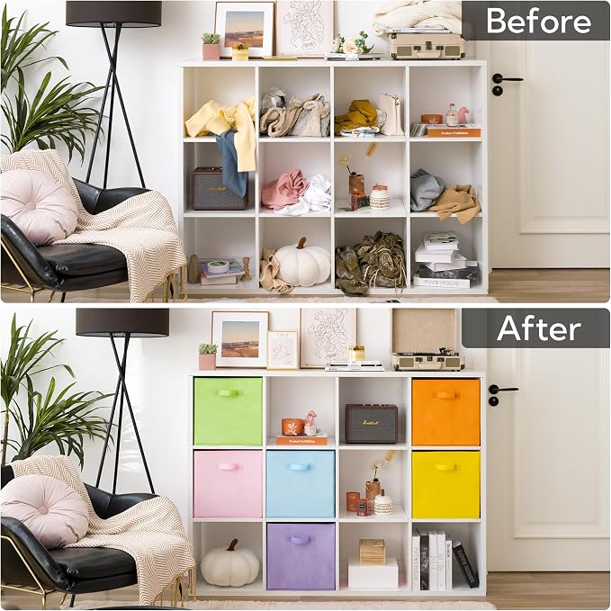 GRANNY SAYS 13 Inch Cube Storage Bins, Colorful Cube Storage Organizer, Fabric Storage Bins, Storage Cubes for Shelves, Closet, Toy Storage Bins for Kids Room, Play Room, Colour, 6-Pack