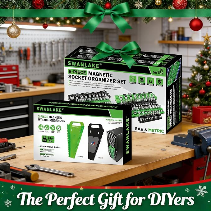 10-Piece Magnetic Socket and Wrench Organizer Set, 1/4", 3/8", 1/2" Drive Metric SAE Socket Organizer, Magnetic Wrench Holder 30 Slots Total, Tool Box Organizers (Sockets Wrenches not Included)