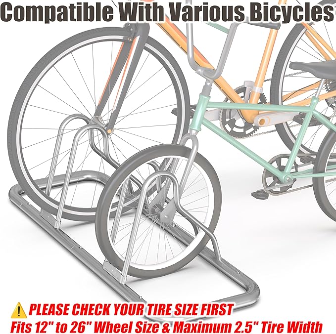 Simple Houseware 2-Bike Adjustable Floor Storage Rack for Garage, Silver | Bicycle Parking Stand Organizer for Road and Kids Bikes