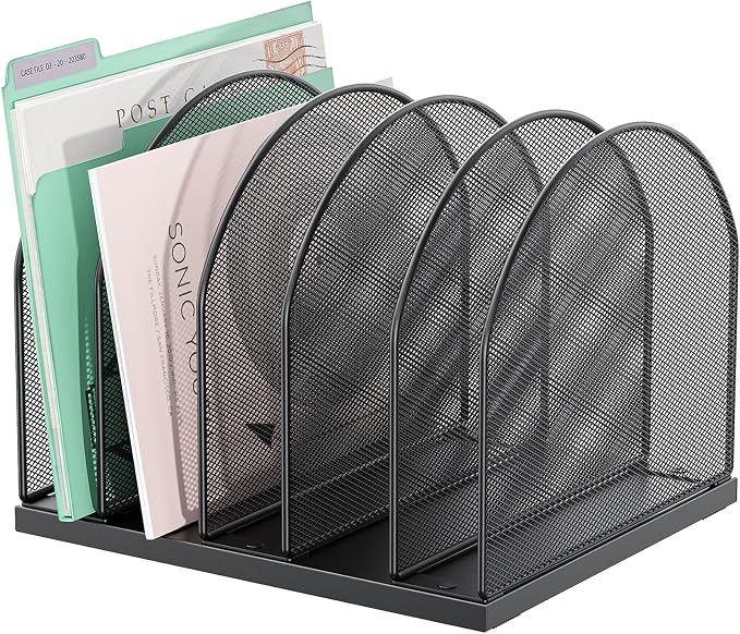 gianotter Desktop File Organizer, Desk Organizer with 5 Compartments, Paper Organizer for Desk, Workspace Organizers for Office Supplies (Black, Upright Style)